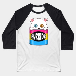 Funny White Cat Pansexual Pride Baseball T-Shirt